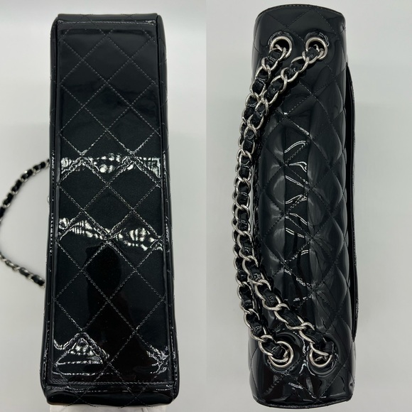 Authentic Chanel Classic Glossy shimmery black Patent leather Maxi single flap - Picture 12 of 17